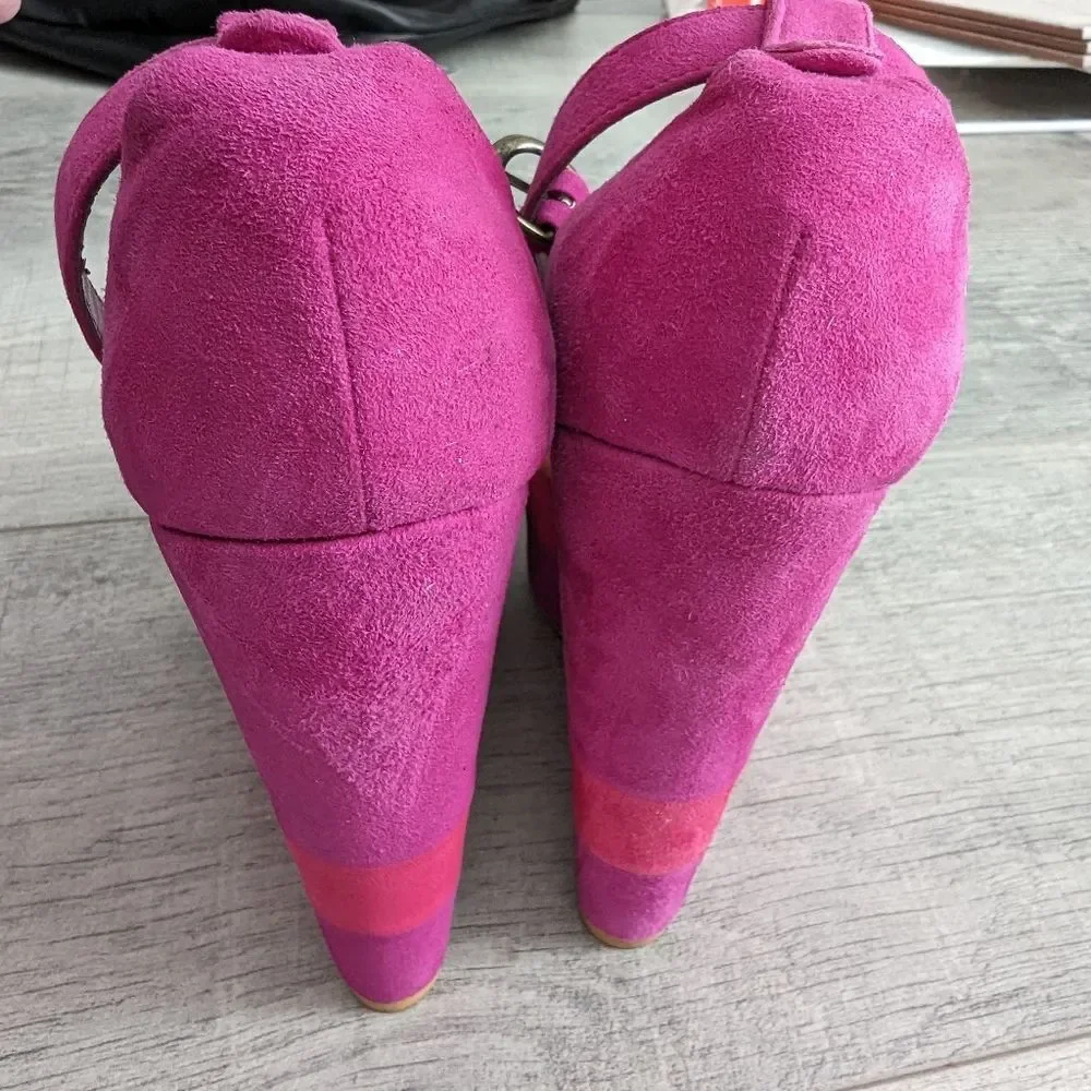 H by Halston GiGi Hot Pink Suede Platform Sandals Fuchsia Magenta Sz 7